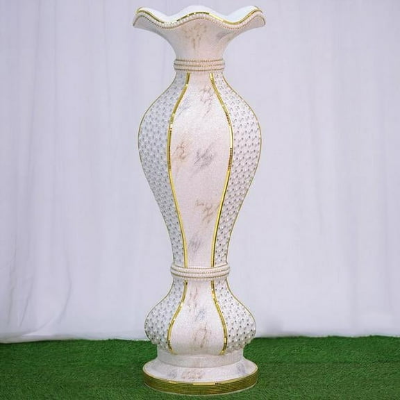 BalsaCircle White Gold 40" Ceramic Pot Vase Marble Design Mirror Mosaic Wedding Party Decorations