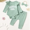 thumbnail image 2 of NOLDARES Newborn Baby Girl Clothes Ribbed Long Sleeve Ruffle Romper Bell-Bottom Pants Headband Set 3Pcs Fall Winter Outfits(Green,6-9 M), 2 of 8