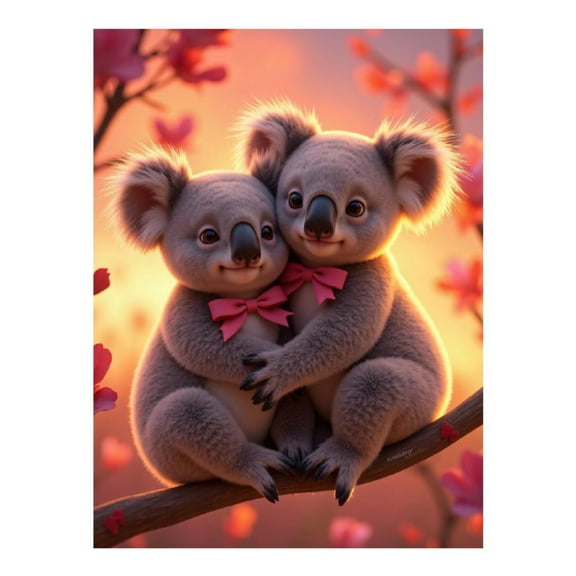 Diamond Art Kits for Adults, Cute Koalas Sunset Blossoms 5D Diamond Painting Kits for Adults Beginners, DIY Full Drill Diamond Painting, Gem Art and Crafts 12x16