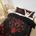 thumbnail image 2 of Manfei Bohemian Damask Duvet Cover King, Black Red Comforter Cover King, Victorian Flower Bed Cover, Breathable Bedroom Decoration, Zipper Closure and Reversible 3pcs, 2 of 6