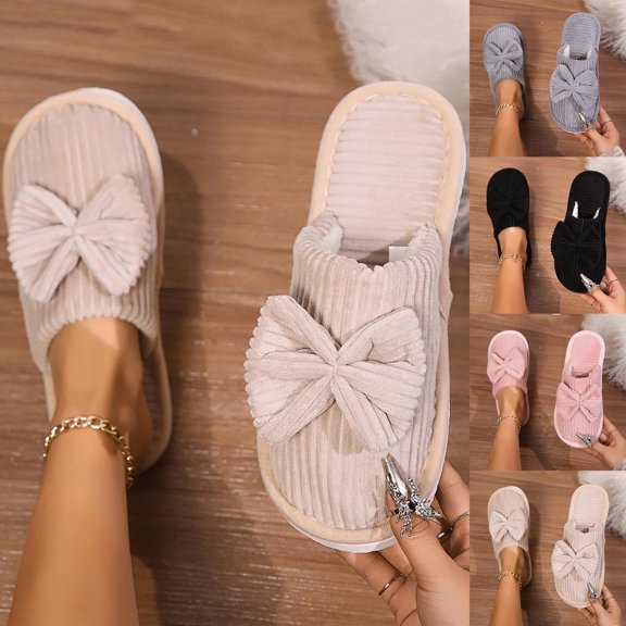 Taqqpue Open Toe Slipper for Women Women Fashionable Casual Winter Closed Toe Home Friendly Soft Cotton Flat Slippers Fuzzy House Slippers Gift for Women