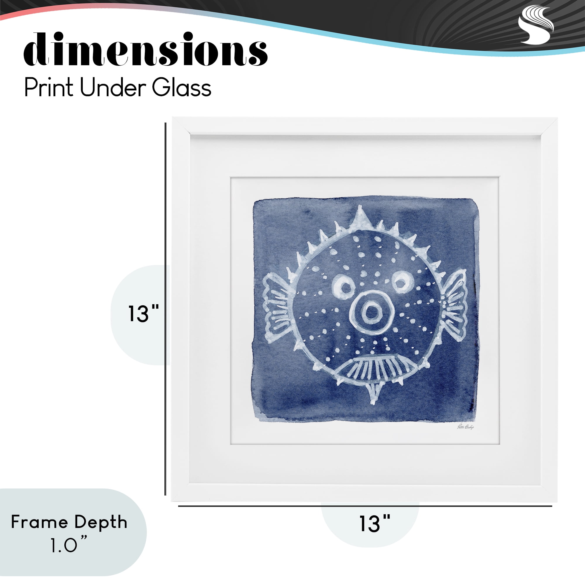 Stupell Industries White Blow Fish on Indigo White Framed Print Under Glass, design by Patti Bishop