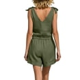 thumbnail image 5 of Mifsaly Linen Two Piece Set Women Tie Strap Sleeveless V-Neck Button Down Tops and High Waist Shorts Lightweight Casual Summer Travel Beach Outfits Army Green,M, 5 of 6