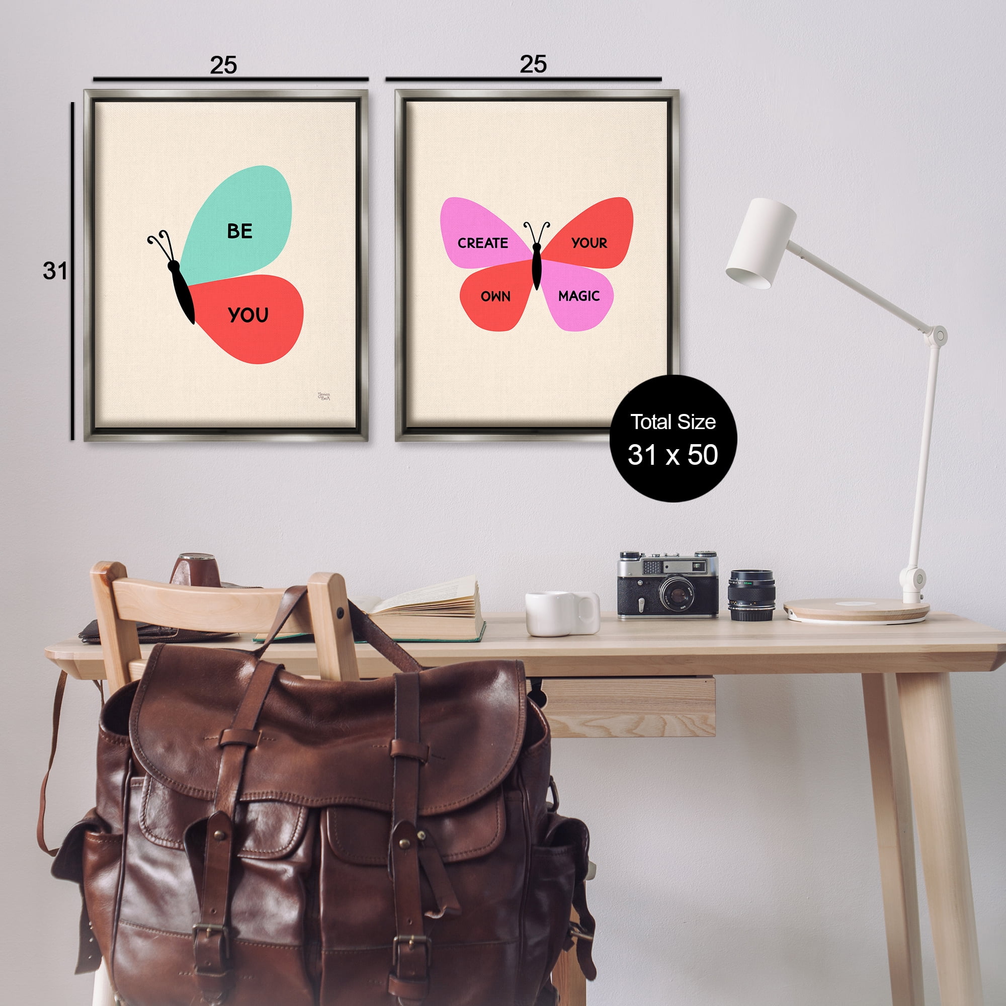 Stupell Industries Inspiring Butterfly Sentiments Animals Painting Gray Floater Framed Canvas Art Print Wall Art, 31 x 25, Set of 2