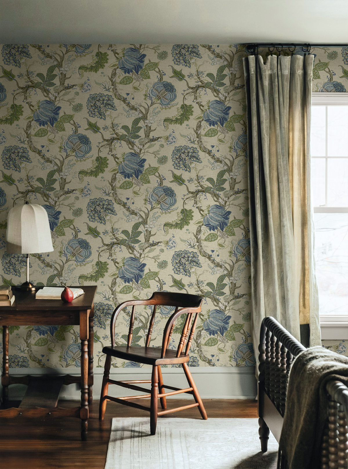 Harry & Grace Fern & Blueprint Jacobean Trail Premium Matte Non-Woven Peel and Stick Wallpaper - 20.5 in. W x 18 ft. L Roll