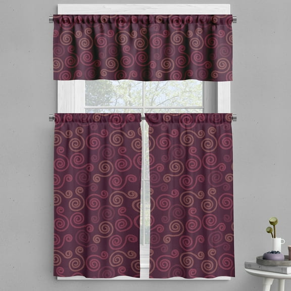 Ambesonne Abstract Valance & Curtain, Lacy Like Swirl Motifs, 55"x24", Dark Fuchsia and Dried Rose