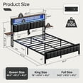 thumbnail image 2 of WXXRRR Queen Bed Frame with Upholstered Headboard and Charging Station, Folding Bedside Shelves Storage, LED Metal Platform Bed Frame, Non-Slip, Noise-Free, Easy Assembly, Walnut, 2 of 12