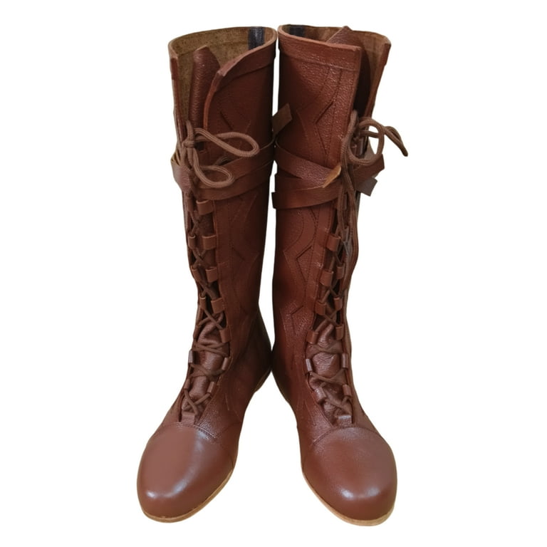 Medieval Leather Long Boots Retro Larp Ren Faire Mens Retro 