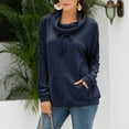 thumbnail image 6 of GENEMA Womens Autumn Long Sleeve Loose Sweatshirt Cowl Neck Lace-Up Drawstring Pullover Tunic Tops Solid Color Winter Warm Shirts Streetwear with Pocket, 6 of 19