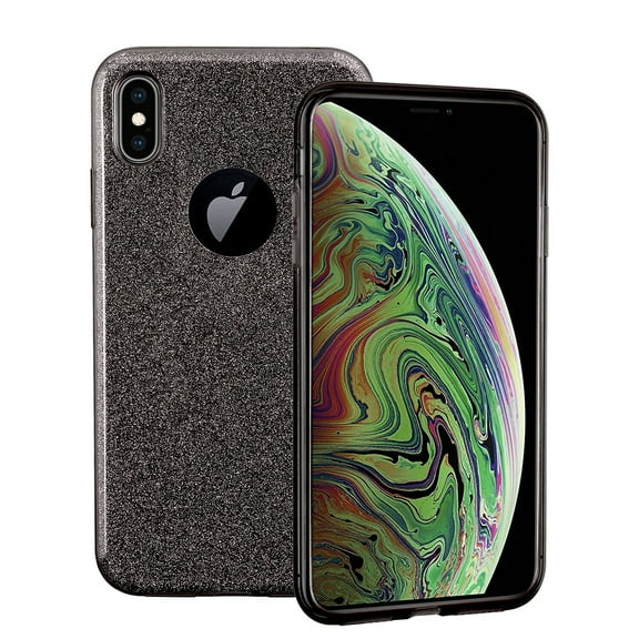SOATUTO iPhone Xs Case, Bling Slim Hybrid Soft TPU and Glitter Layer Case Shockproof Non-Slip Glitter Full Body Protective Anti Scratch Case for iPhone X iPhone XS 5.8 inch for Women / Girls - Black