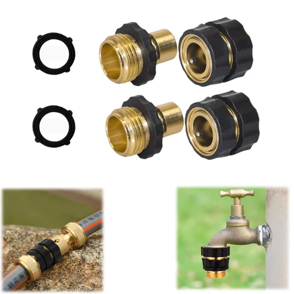2 Pack Brass Garden Hose Quick Connector Set 3/4 Inch, Heavy Duty Female & Male Fittings for Watering Nozzle Sprinkler, Leak-Proof Adapter(xxw)
