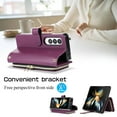 thumbnail image 3 of Crossbody Wallet Case for Samsung Galaxy Z Fold3 Chain Lanyard & Wrist Hand Strap Case with Card Slots Zipper Pocket Kickstand, Premium PU Leather Magnetic Clasp Shockproof Cover, Darkpurple, 3 of 9