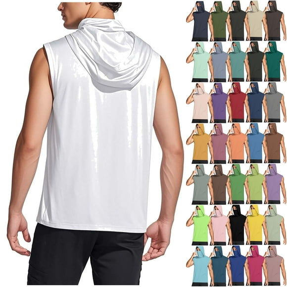 DDAPJ pyju Mens Hooded Tank Tops UPF 50+ Sun Protection Hoodies Sleeveless Athletic Hoodie with Face Mask Rebajas Hoy Liquidación Yellow XL