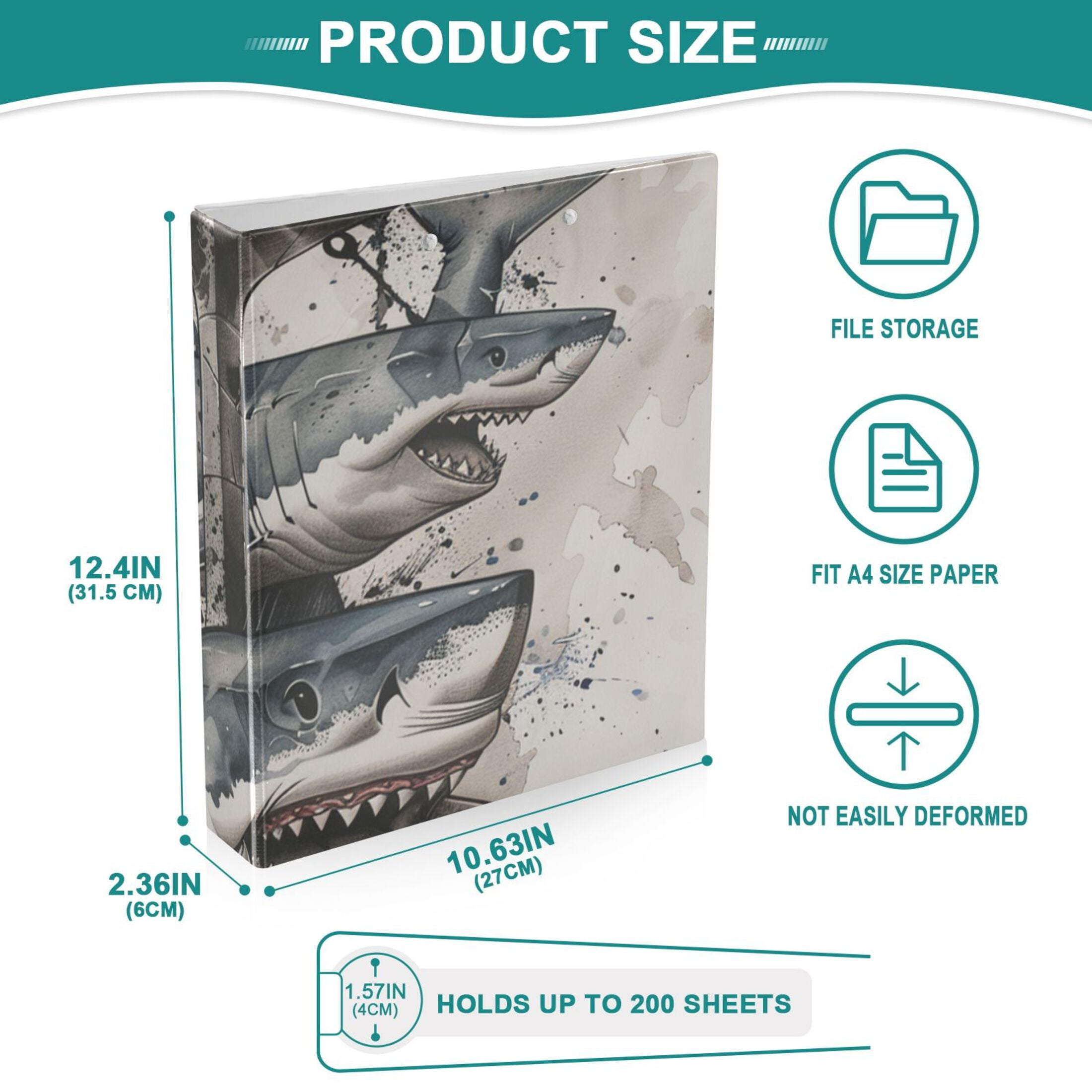 Sharks Anchors 3 Ring Binders 1.5 inch Hardcover File Folders with Interior Pockets A4 Size Organizer for School Office Hospital