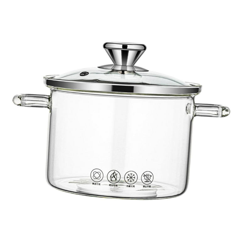 Glass Cookware Simmer Pot, High Borosilicate Heat Resistant Glass Pasta Instant Noodle Pot Pan, Universal Stoves Use, Clear Glass Pot for Soup 1.3L