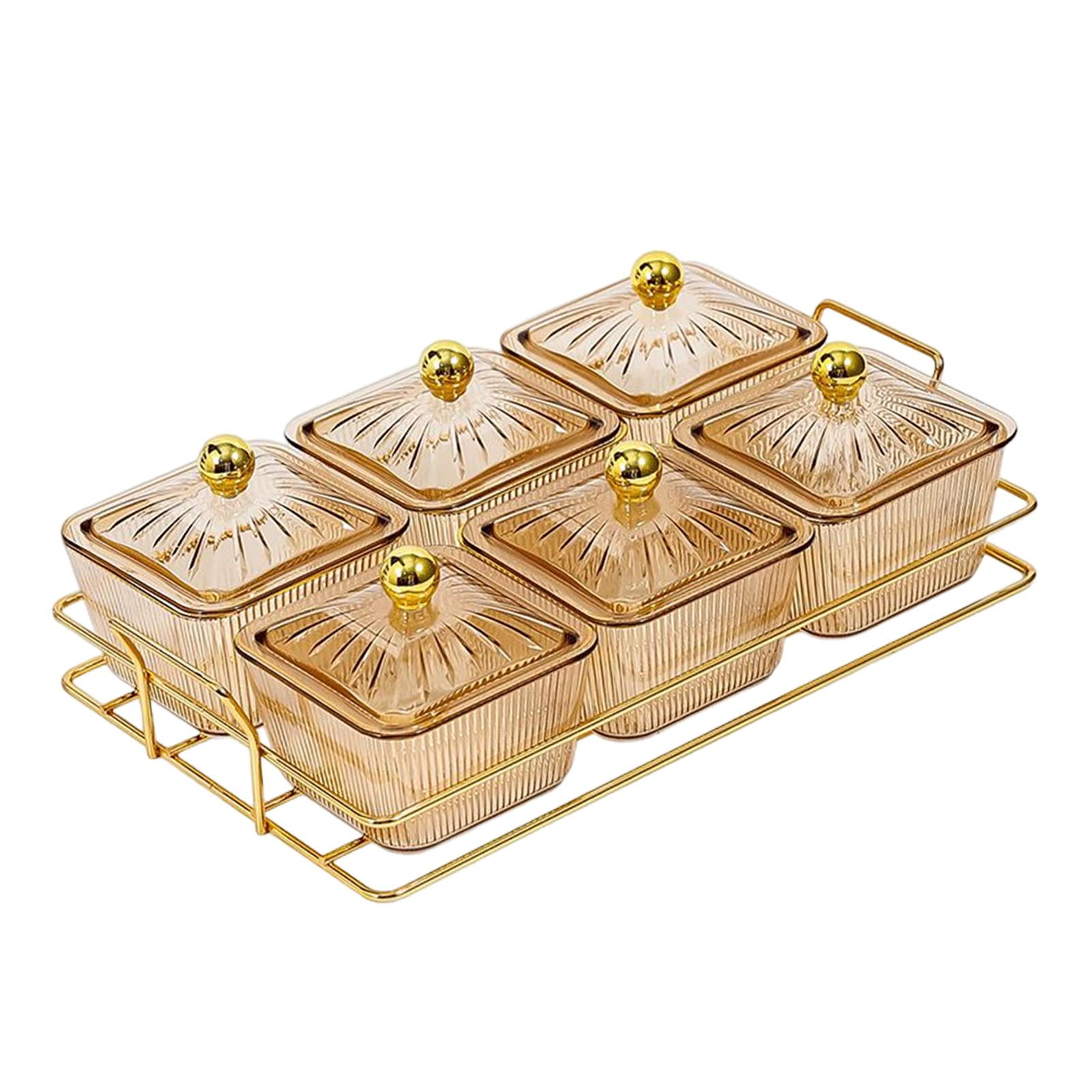 Creative Divided Serving Dishes, Snack Dishes, Appetizer Serving Tray, Nuts Tray Brown 6 Grids