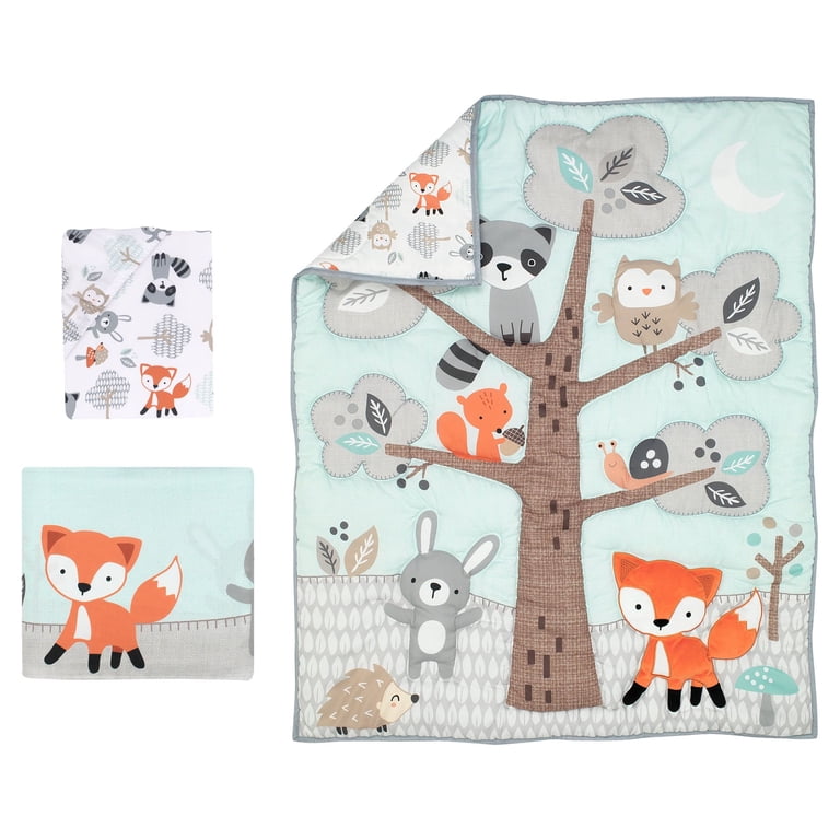 Woodland Friends 3-Piece Crib Bedding Set, Mint and Gray photo 8