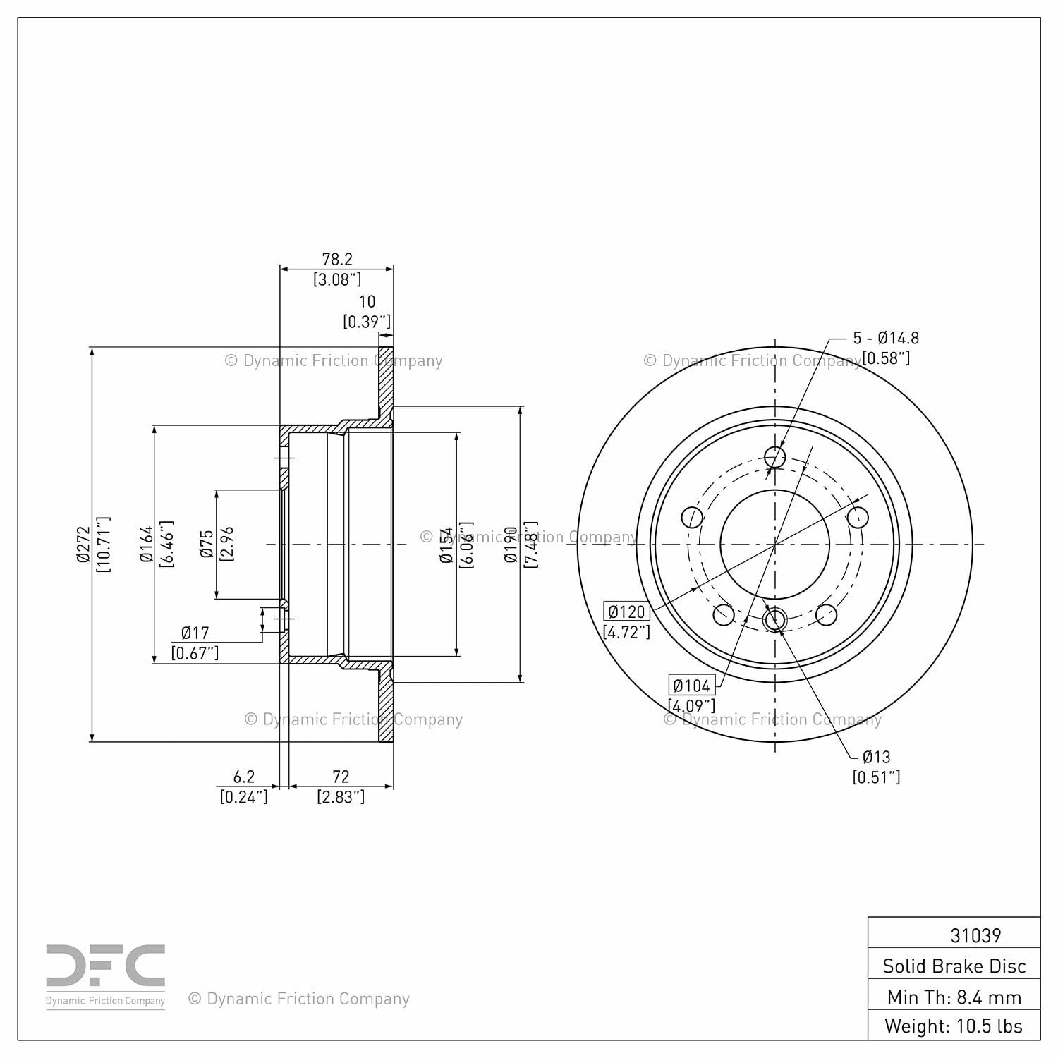 Rear Dynamic Friction Company Disc Brake Rotor 600-31039 (1) For 1995-1999 BMW 318ti