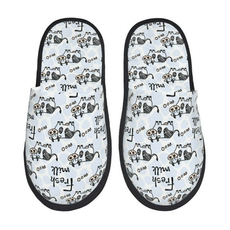 Balery Cow With Fresh Milk Slient Indoor Furry Fleece Comfort House Shoes Soft Non-Slip Home Shoes Cotton slippers House Slippers-- Medium