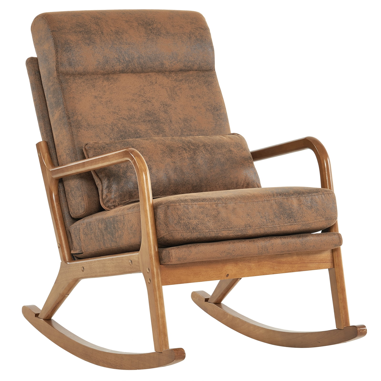 UBesGoo Bronzing Cloth Rocking Chair,Mid-Century Glider Rocker with Padded Seat and Wood Frame, Modern Accent Chair for Living Room Brown