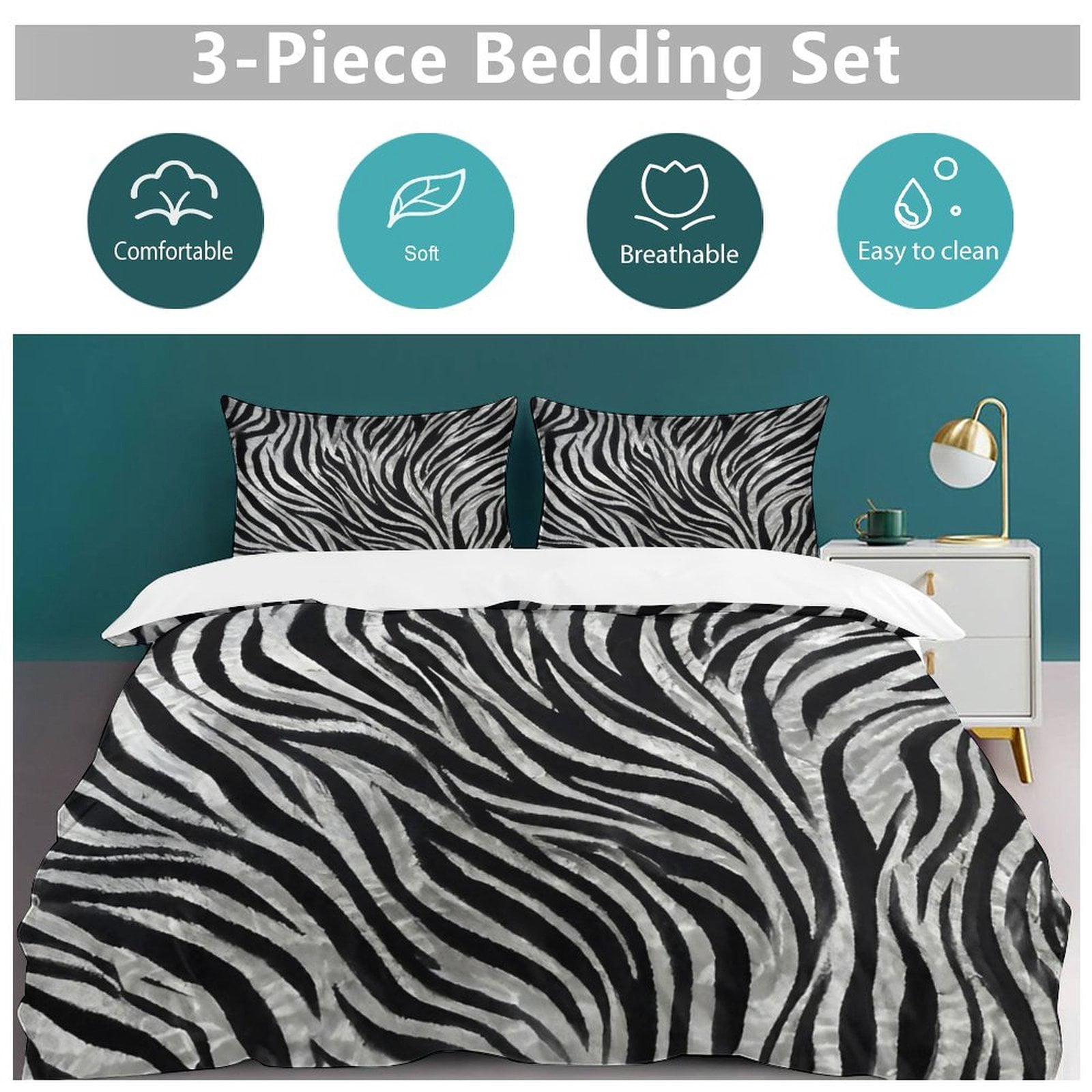 Zebra Pattern Fashion Style Set Duvet Cover Themed Multicolor Polyester Bedding Set Duvet Cover for Twin Size