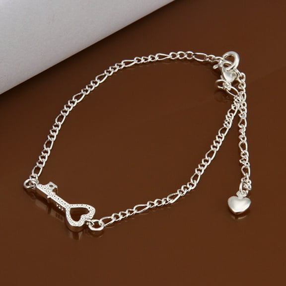 FRCOLOR Silver Ankle Bracelet Fashionable Anklet with Key-shaped Decoration and Extender Chic Foot Chain Jewelry for Women