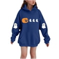 thumbnail image 2 of YUNAFFT Girls 3-14Y Hooded Fleece Sweatshirt with Ghost Print and Pockets, Casual Pullover Healthy Fabric Long Sleeve (Black/Blue/Pink/White), 2 of 4