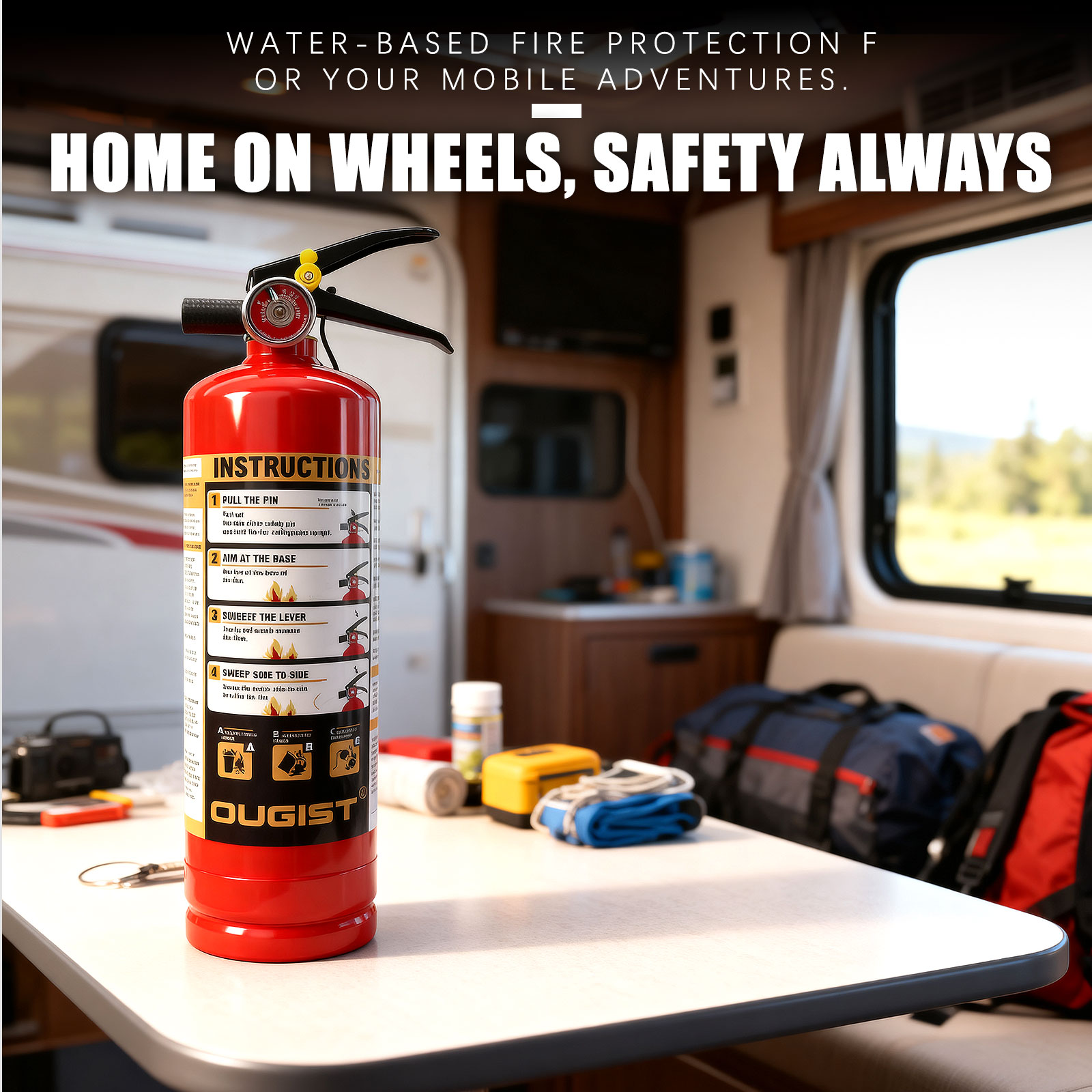 Ougist ABC Fire Extinguisher for Home & Vehicle, 2.5lb 1-A:10-B:C Rated, Certified for Kitchen/Car/Boat, Base Model