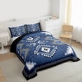 thumbnail image 3 of Homewish Vintage Western Aztec Queen Comforter Set for Adult, Steel Blue Square Triangle Bedding Sets, Mandala Style Reversible Bedding Comforter Set, Super Cozy Room Decor, 3-Piece, 3 of 8