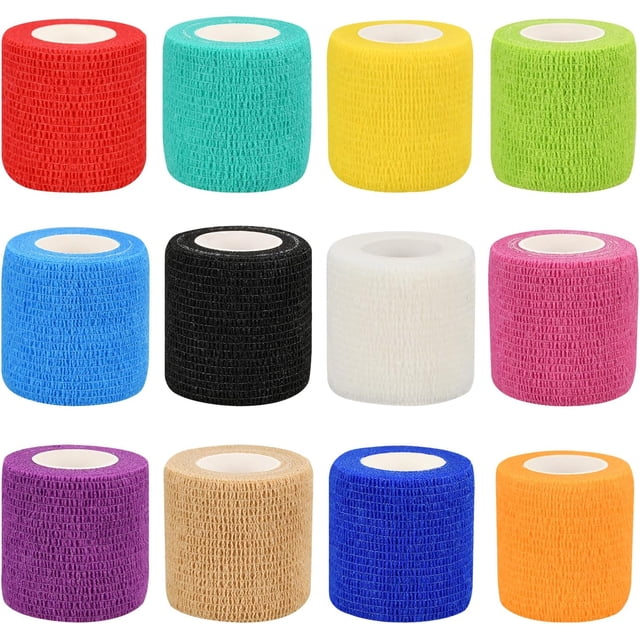 Woeilo 12/24/48/72pcs Self Adhesive Bandage Wraps, 2in 5 Yards, Multicolor (2 Inch, 12 Pack Multicolor) 12 Pack Multicolor 2 Inch