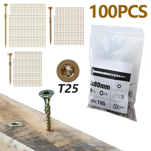 EASTIN 100PCS #9 x 60mm Deck Screws Sturdy Wood Screws Durable Torx Self-Tapping Screws Timber Screws Set Rust Resistant Epoxy Coated Bronze for Outdoor Fence Balcony Wood