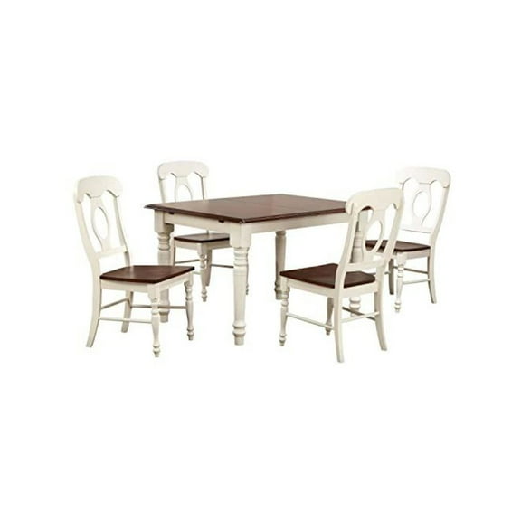 Sunset Trading Andrews 5 Piece 60" Rectangular Extendable Dining Set | Butterfly Leaf Table | 4 Napoleon Chairs | Antique White and Chestnut Brown | Seats 6
