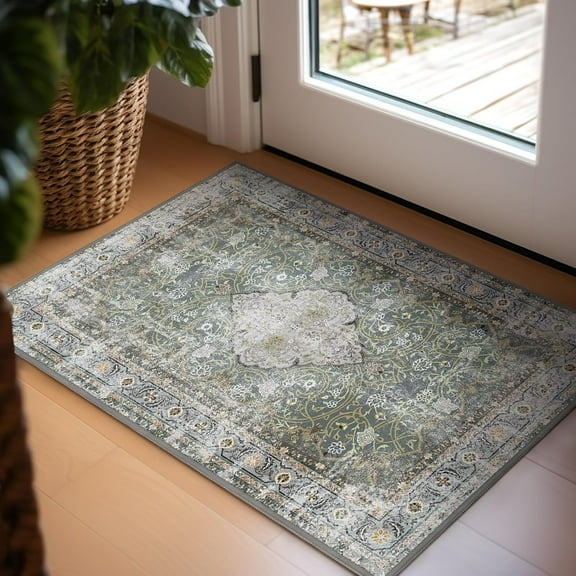 Area Vintage Boho Rugs for Living Room, Machine Washable Area Rugs with Non-Slip Backing, Indoor Rug Vintage Bohemian Area Rug Home Decor, Room Decor, 2 x 3 ft, Dark Coffee, 1 Pack