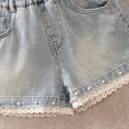 thumbnail image 5 of KPOPLK Girls Stretchy Denim Shorts Summer Casual Drawstring Elastic Waist Jean Shorts Jorts with Pockets,Light Blue,Size 7-8 Years, 5 of 6