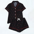 thumbnail image 2 of FASHOFT Cute Pajamas for Women Set 2 Piece Button Down Cherry Print Pjs Shorts Sets with Drawstring Short Sleeve Loungewear Soft Sleepwear Black L, 2 of 3