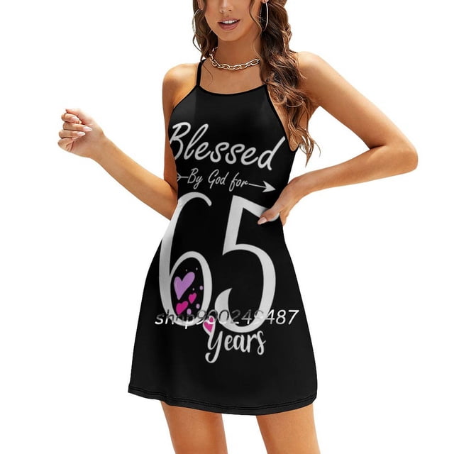 Cadeau d'Anniversaire 65 Ans pour Femmes et Béni pour 65 Ans Robe à Encolure Carrée Robe d'Été Douce Robe Élégante à Imprimé Halter pour Femmes