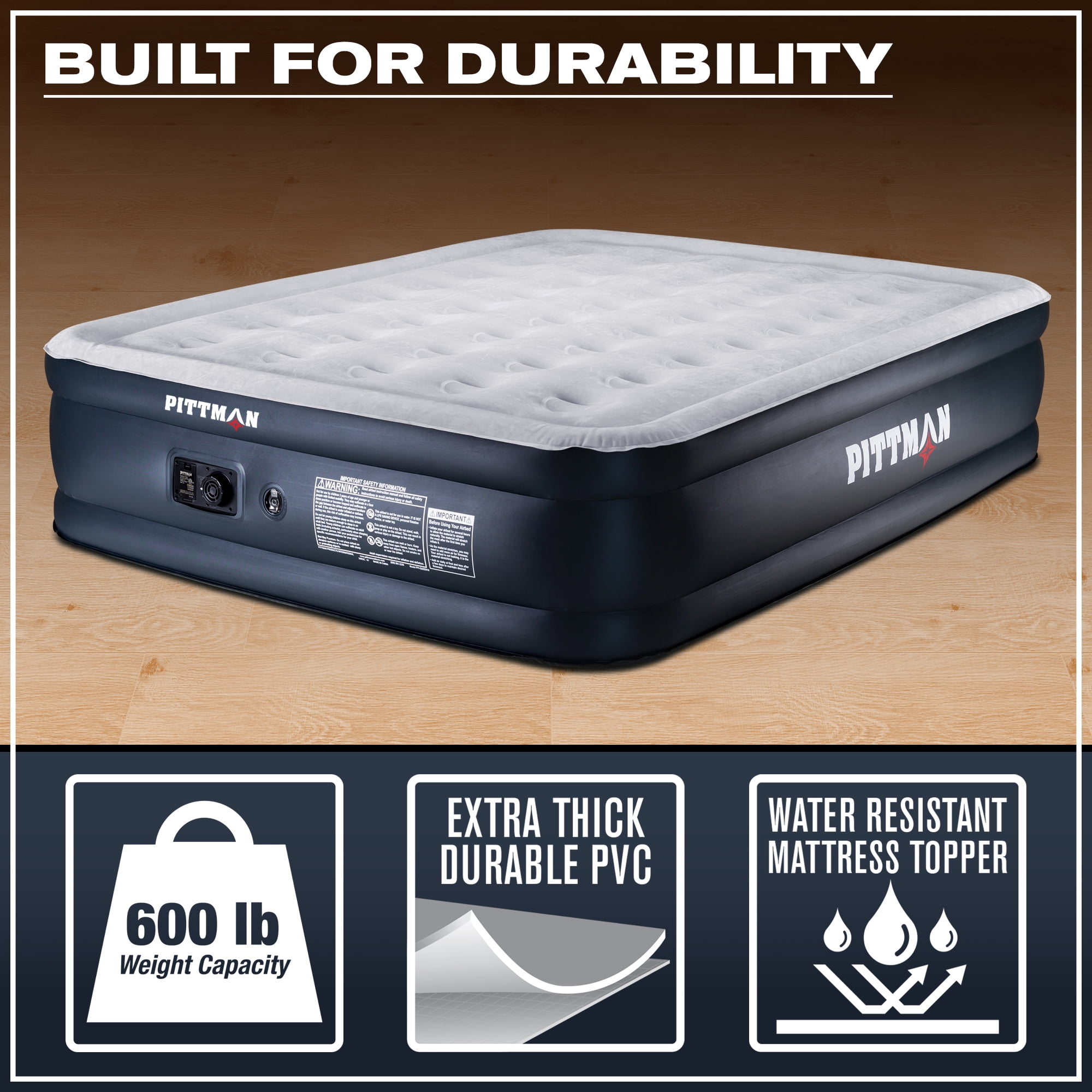 Pittman - Queen Air Mattress with Built-in Pump - 18" Inflatable Air Bed - Self Inflation & Deflation