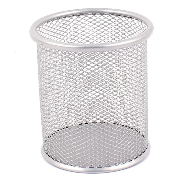 Office Metal Cylinder Shape Mesh Pen Pencil Holder Storage Organizer