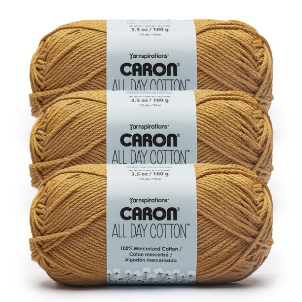Caron All Day Cotton - Paquete de 3 hilos de algodón 100% mercerizado dorado de 173 yardas