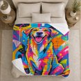 thumbnail image 5 of Pop Art Golden Retriever Portrait Sitting Cheerfully Against, Dramatic Pet Portrait Pattern, Warm Flannel Blanket for Living Room and Bedroom, Dog Lovers Just Because Gift, Pet Lover Home Decor, 5 of 9