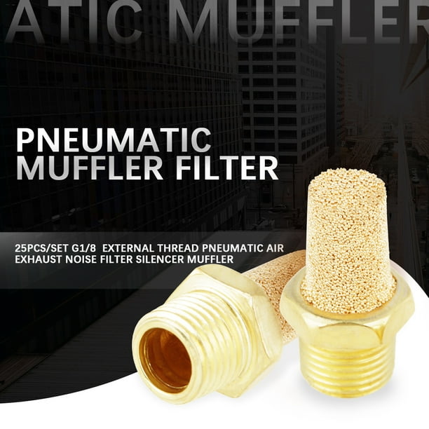 Filtro de silenciador neumático, 25 piezas/juego G1/8 Rosca externa Silenciador de escape de aire neumático Silenciador de escape de aire neumático Salida de alta intensidad VoborMX herramienta