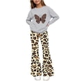 thumbnail image 2 of Spazoro Girls Outfit Set, Long Sleeve Crewneck Loose Fit Animal Print Elastic Waist Flared Leg Casual Graphic Top and Pants 2 Piece Outfits Gray Size 14-15, 2 of 8