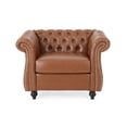 thumbnail image 1 of Fauteuil Chesterfield Traditionnel, Brun Cognac et Brun Foncé, 1 of 8