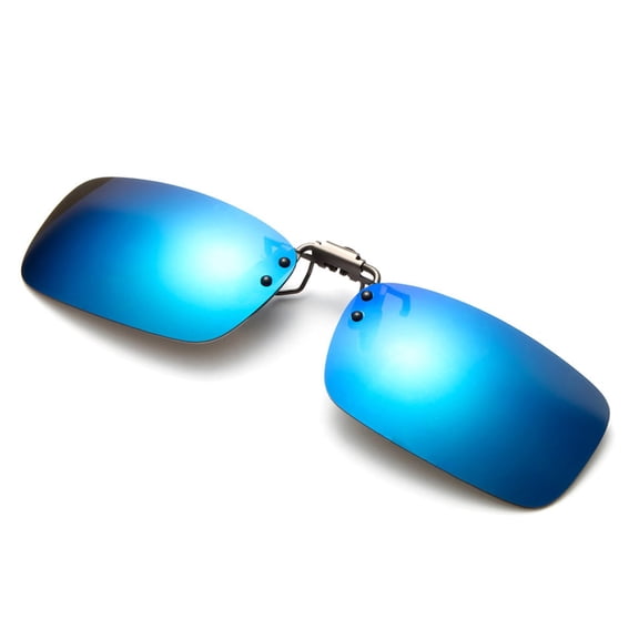 Wutalume Polarized Clip-On Flip Up Sunglass Lenses, Multi-Purpose Metal Clip Sun Glasses Attachment (Glasses Not Included), Gray & Black Polarized Lens for Driving and Outdoor,Blue