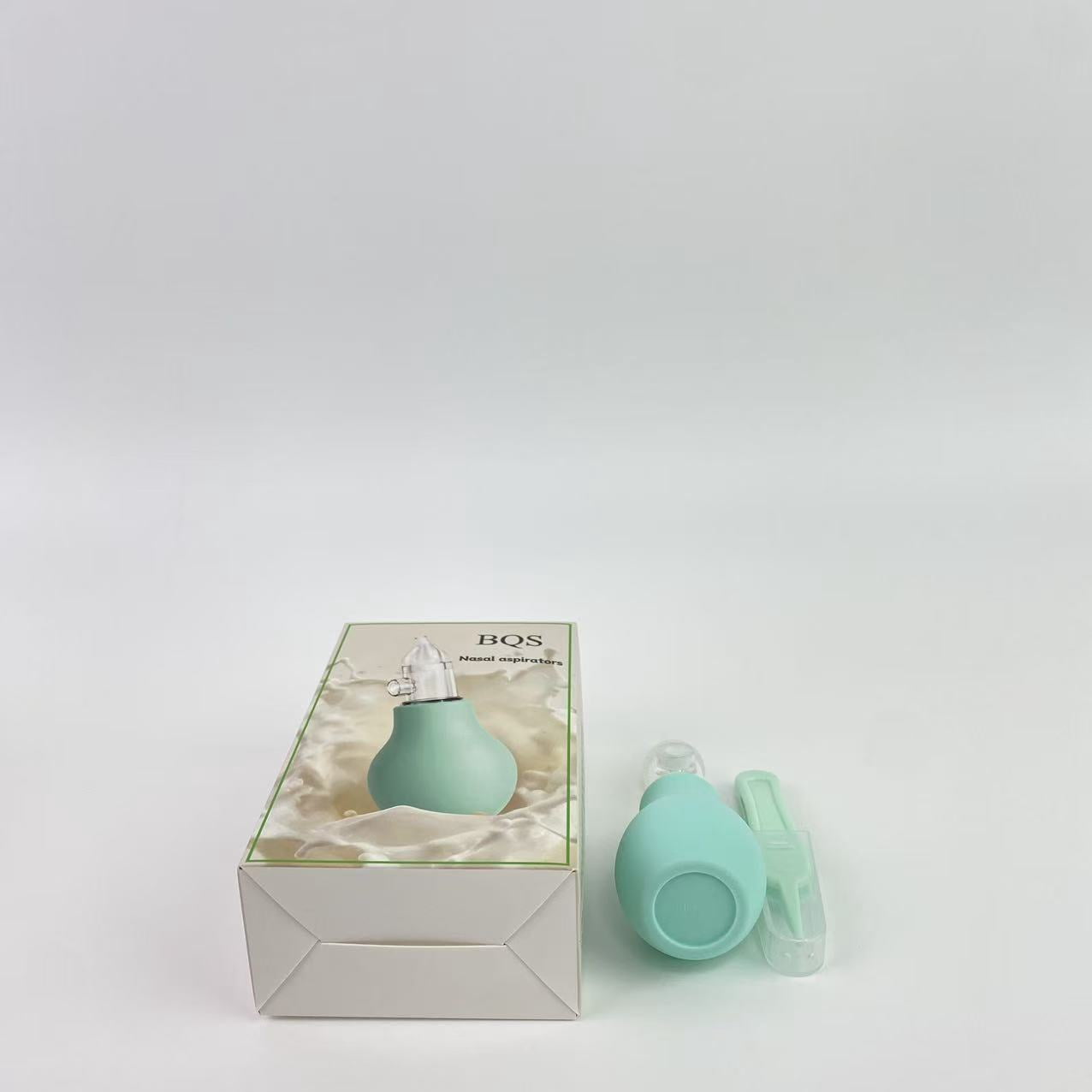 BQS Nasal aspirators,Baby Nasal Aspirator – Manual Baby Nose Cleaner with Soft Silicone Tip, Anti-Backflow, Includes Cleaning Tweezers & Portable Case (Green, One Size)