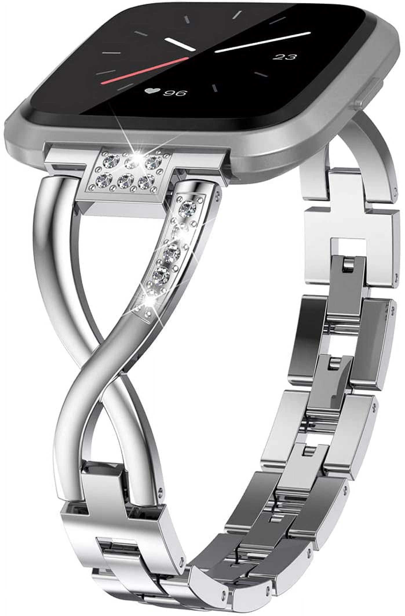 TOYOUTHS Bling Bracelet Compatible with Fitbit Versa/Versa 2 Bands for Women Stainless Steel Wristbands Replacement for Versa Lite Edition/Versa SE Accessories Dressy Metal Strap