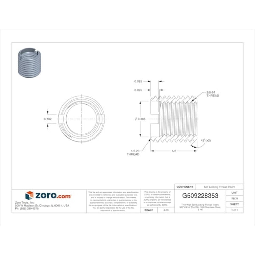 Manufacturer Varies Threaded Insert for Metal,PK5 313-624-PK5