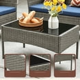 thumbnail image 3 of HOYOA 4PCS Patio Rattan Conversation Furniture Set Outdoor Gray/Blue Cushion, 3 of 4
