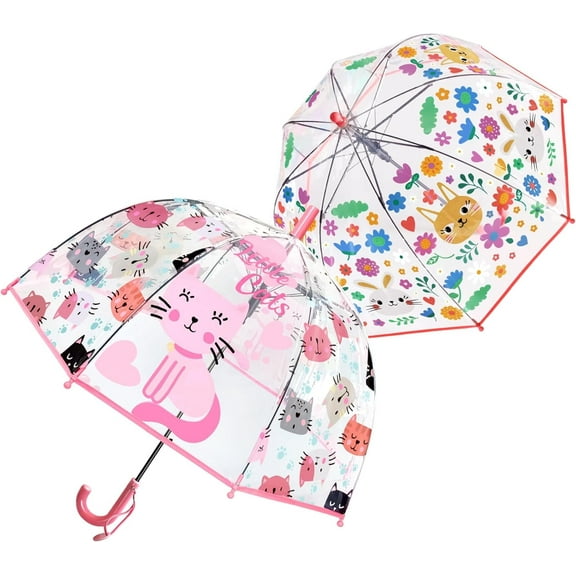 MGH 2 PCS Kids Clear Umbrellas for Rain Dome Bubble Umbrella Windproof for Toddler Boys Girls