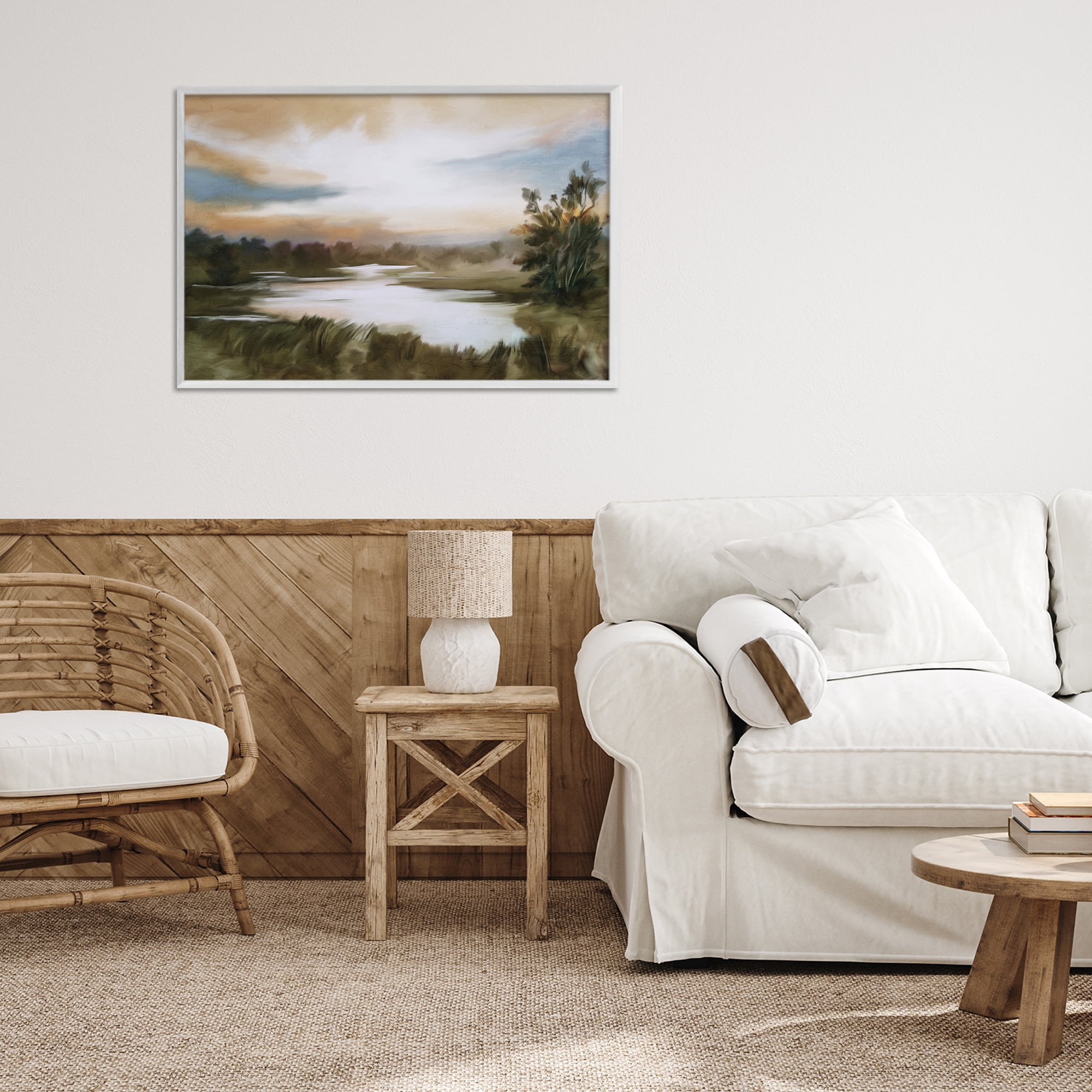 Stupell Industries Sunset Pond Countryside White Framed Giclee Art, design by Kim Allen
